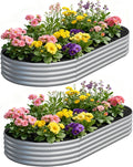 2 Pack Galvanized Raised Garden Bed Metal Oval Raised Garden Beds Outdoor Planter Box for Vegetables (8x4x1FT, Silver)