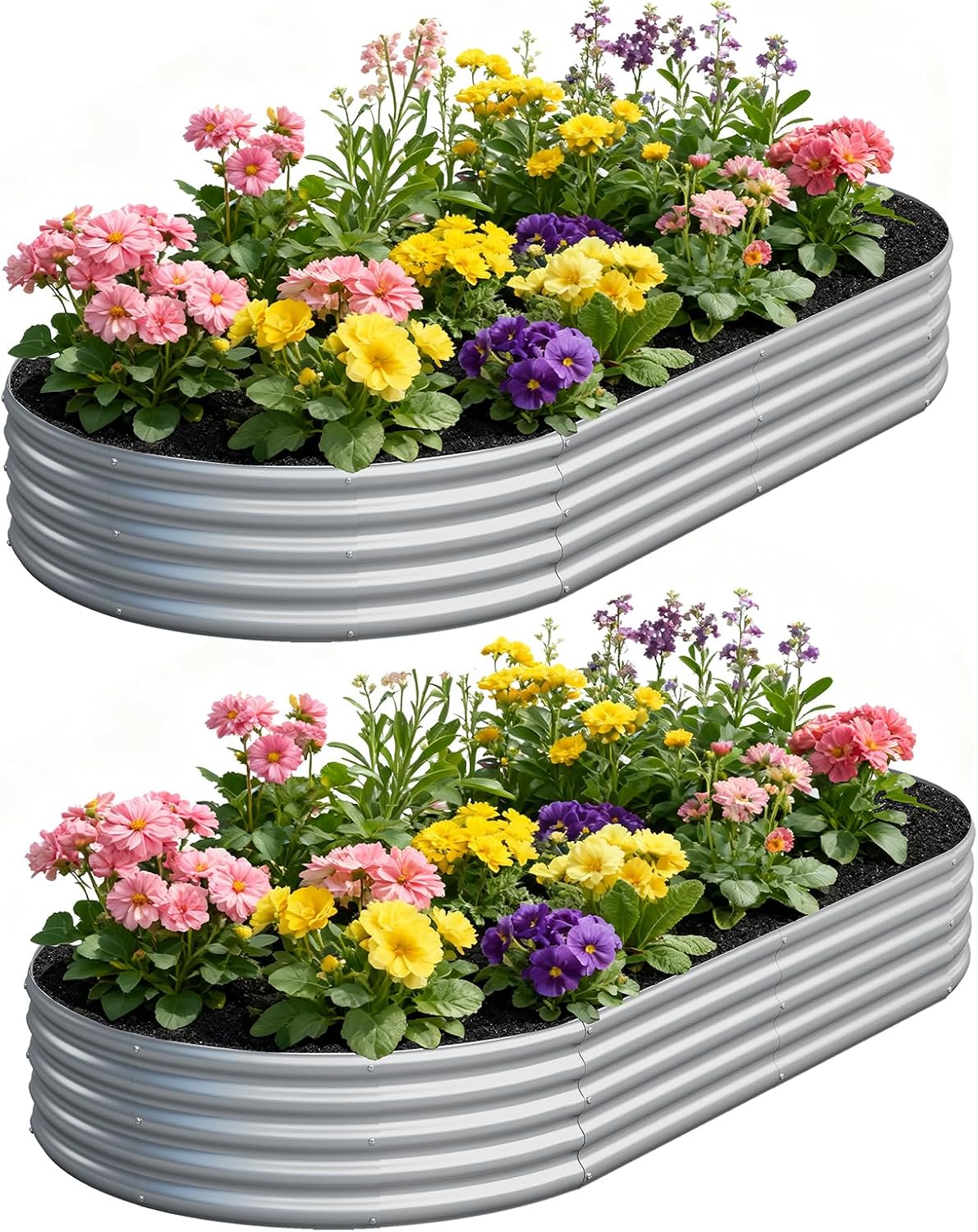 2 Pack Galvanized Raised Garden Bed Metal Oval Raised Garden Beds Outdoor Planter Box for Vegetables (8x4x1FT, Silver)
