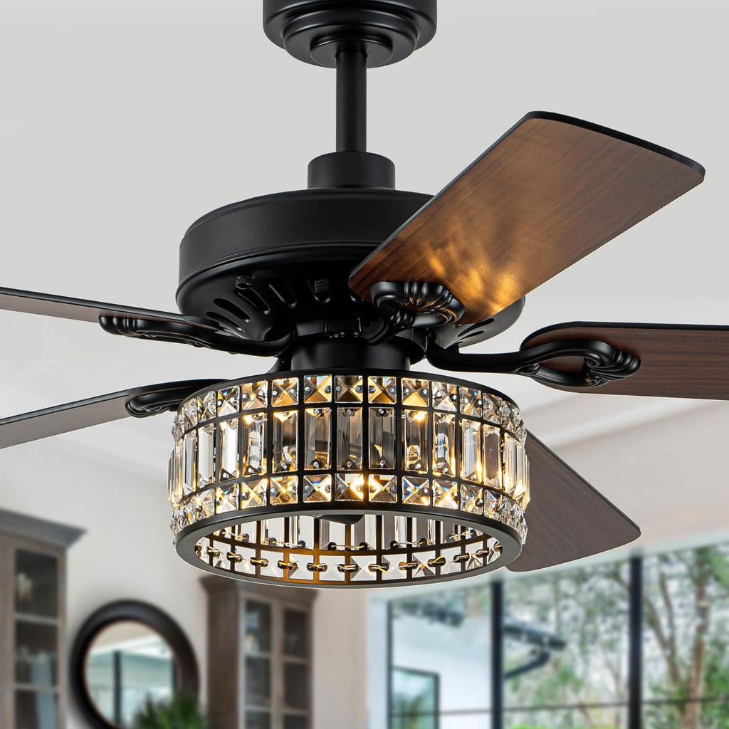 60" Black Crystal Ceiling Fan with Light