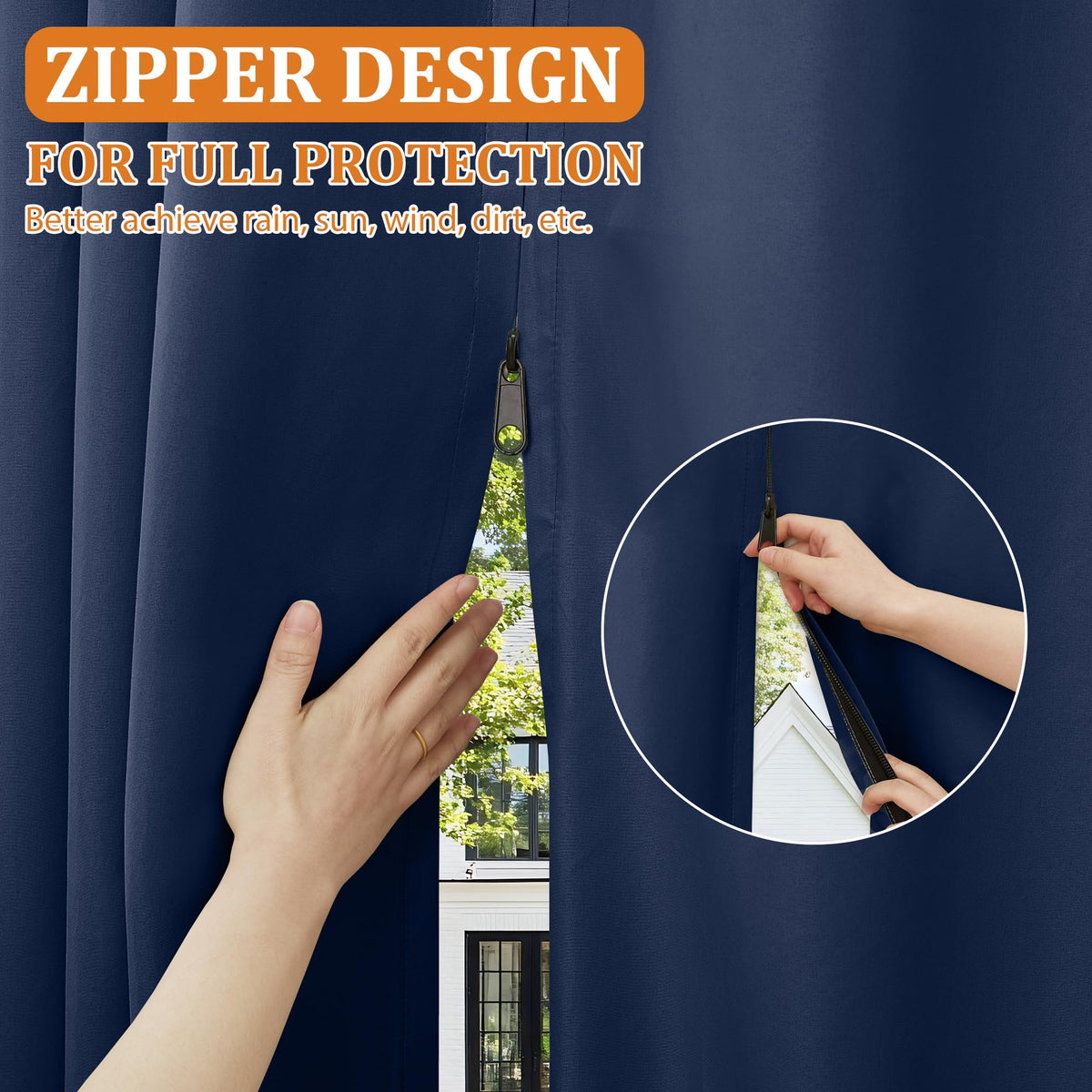 Curtains Waterproof 2 Panels Blackout Extra Wide Curtains with Zipper Top & Bottom Grommet Sun Blocking Outdoor