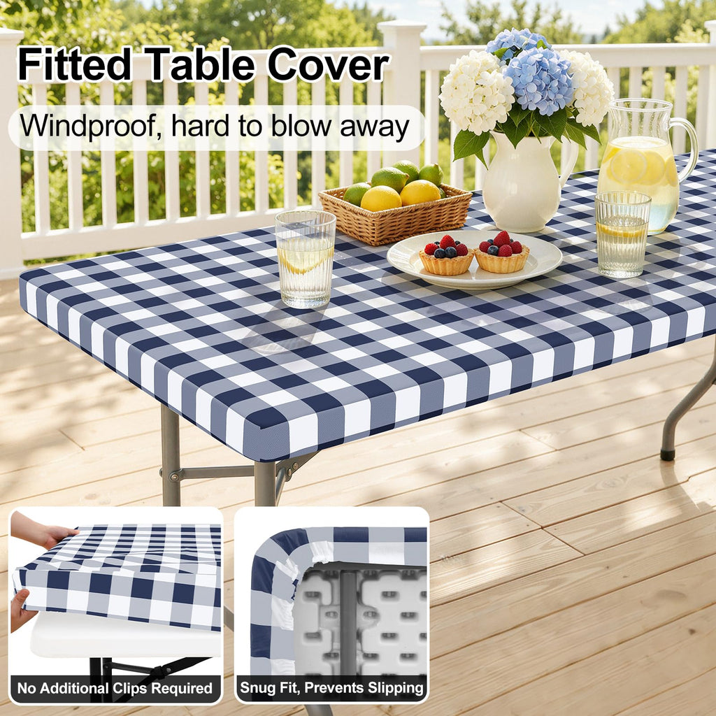 8 Foot Picnic Table Cloth, Flannel Backed Fitted Vinyl tablecloths