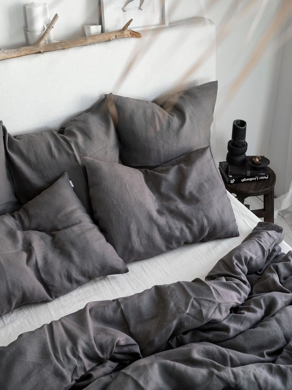Khedapati Textiles Charcoal Grey Linen Duvet Cover. Natural Stonewashed Dark Grey Linen Duvet Cover in