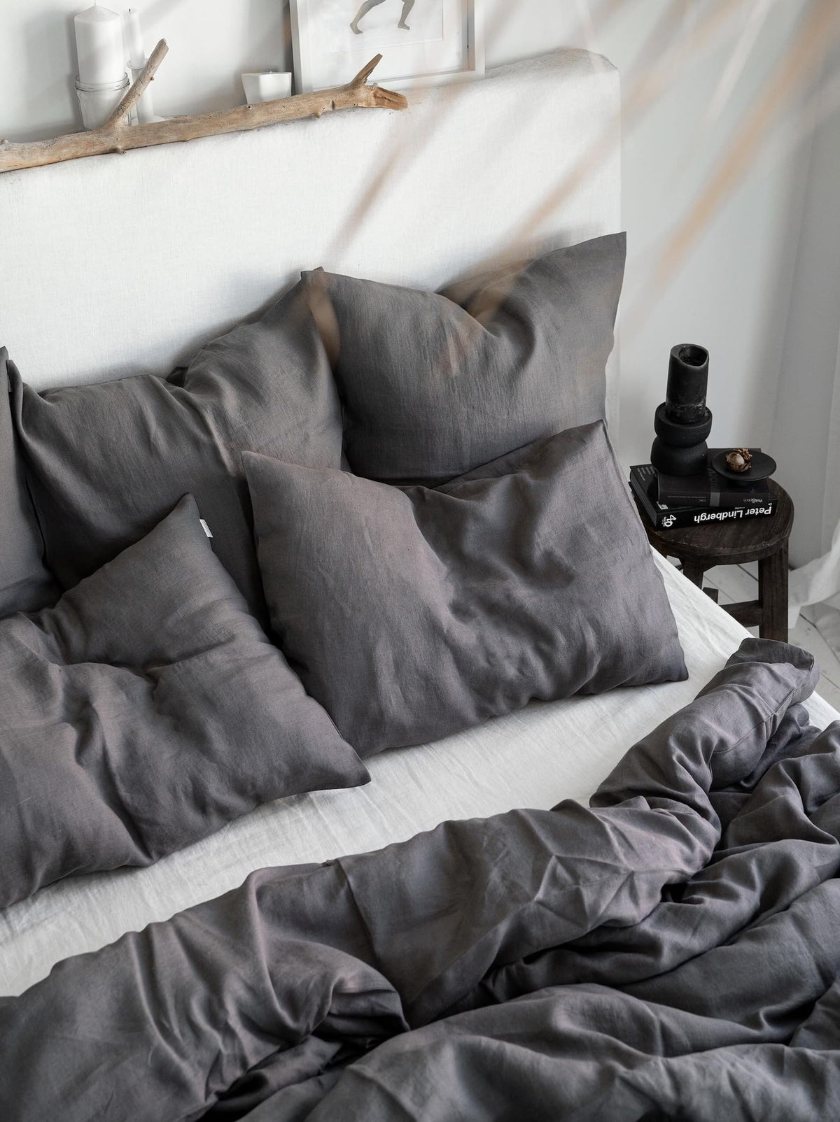 Khedapati Textiles Charcoal Grey Linen Duvet Cover. Natural Stonewashed Dark Grey Linen Duvet Cover in