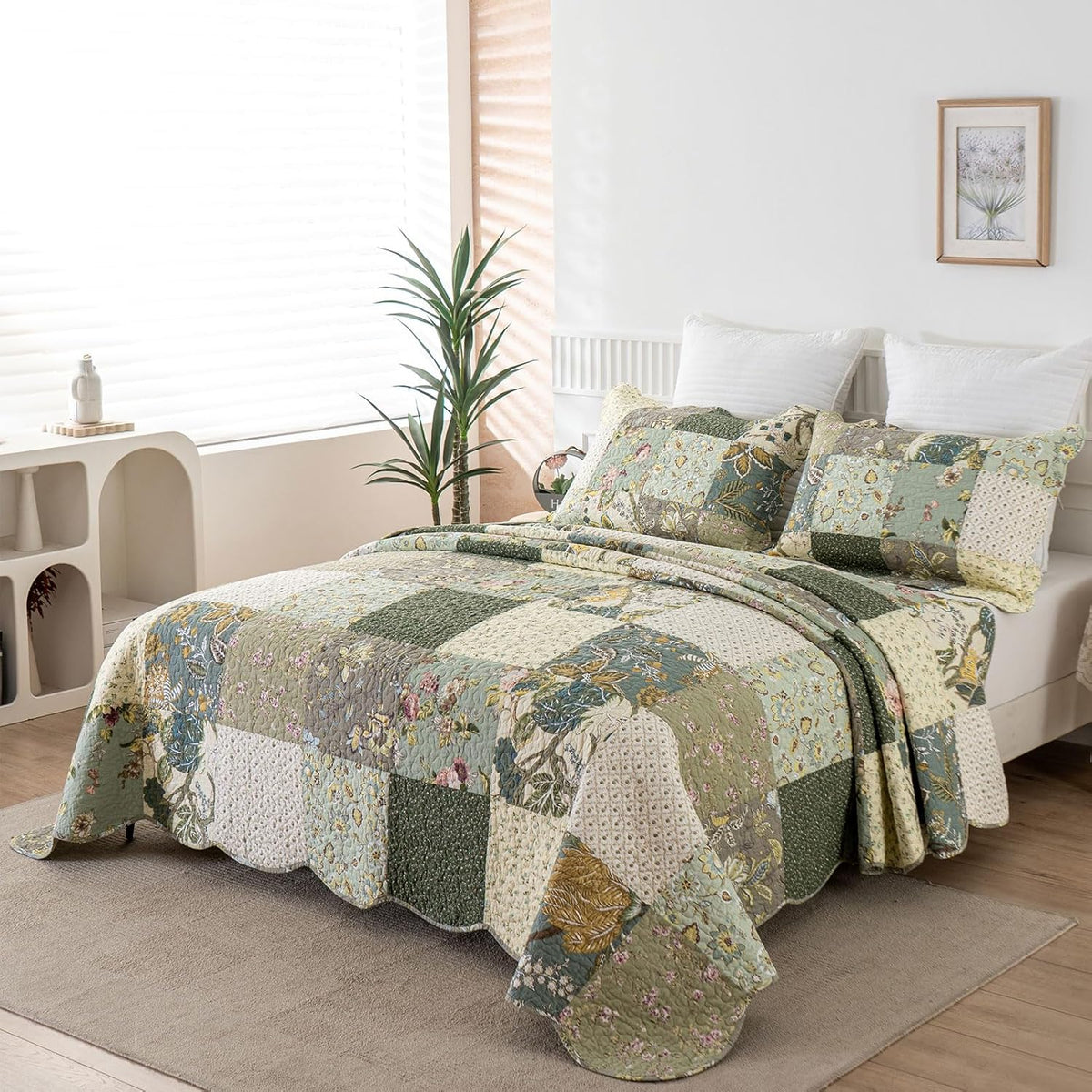 Oversized Bedspreads Patchwork Quilt Set | 100% Cotton Reversible Breathable Floral Quilted