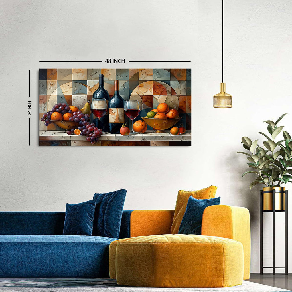 Abstract Kitchen Wall Art Geometric Wall Decor Red Wine Glass Fruits Canvas Prints Pictures Rustic Farmhouse Still