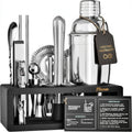 Mixology Bartender Kit with Stand - Bar Tool Set, Silver Bar Set Cocktail Shaker Set for Drink Mixing - Set of 15