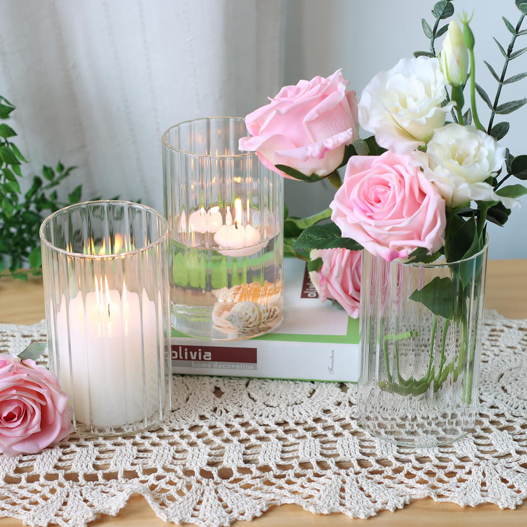 12Pcs Glass Cylinder vases for Centerpieces, 6 Inches Clear Ribbed Bud Vases for Wedding Decorations, Floral Vase Bulk
