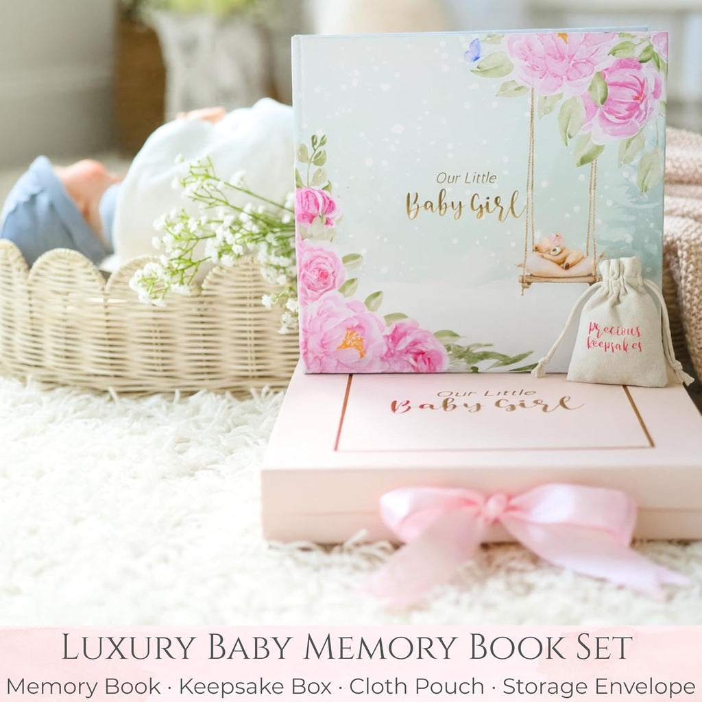Luxury Baby Girl Memory Book Set - Keepsake Journal & Milestone Album from Pregnancy to Age 5 with Premium Gift Box