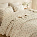 100% Cotton Quilt Set - Pink Flower Botanical Bedspread