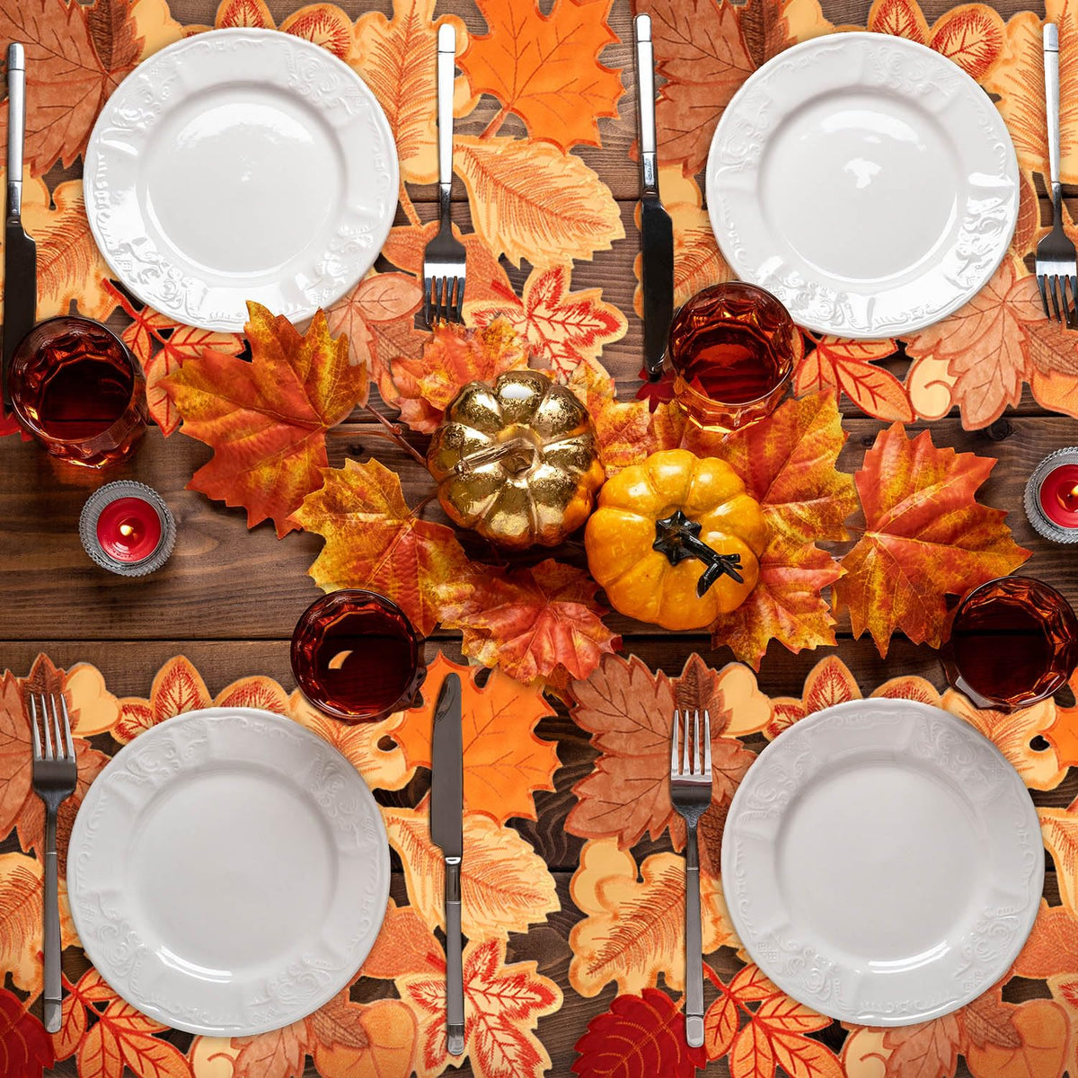 Fall Placemats Set of 4 14x20 Inch Autumn Maple Leaf Embroidered Mat