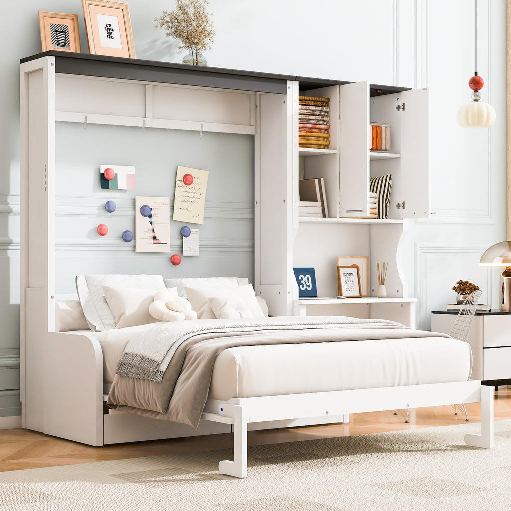 Full Murphy Bed with Sofa & Desk White