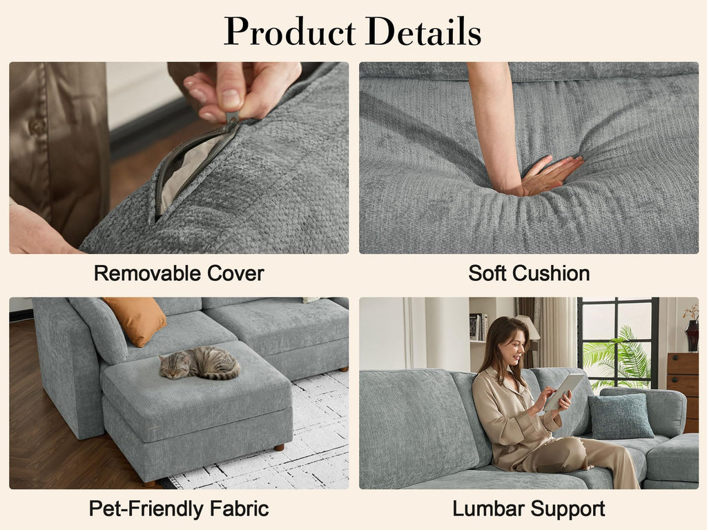 Oversized Cloud Couch 5 Seater V Shaped Modular Sectional Sofa Gray