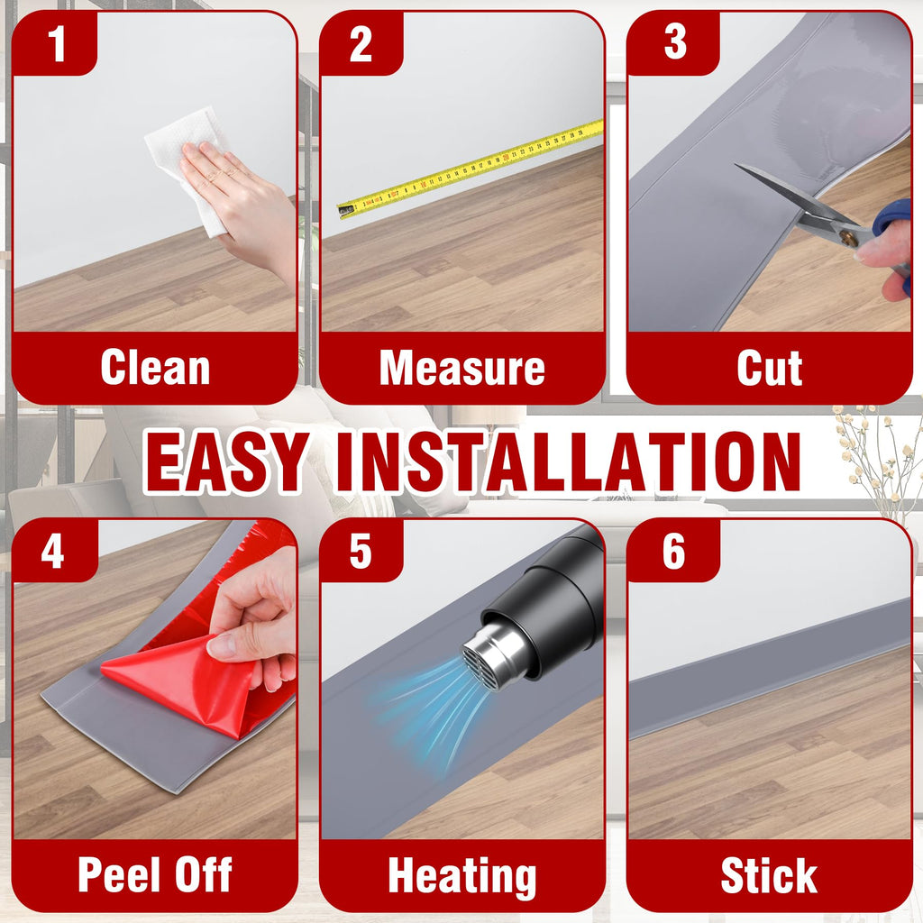 Vinyl Baseboard Molding Trim 3 Inch x 40 Feet Peel and Stick Baseboard Trim Flexible PVC Cove Base Moulding