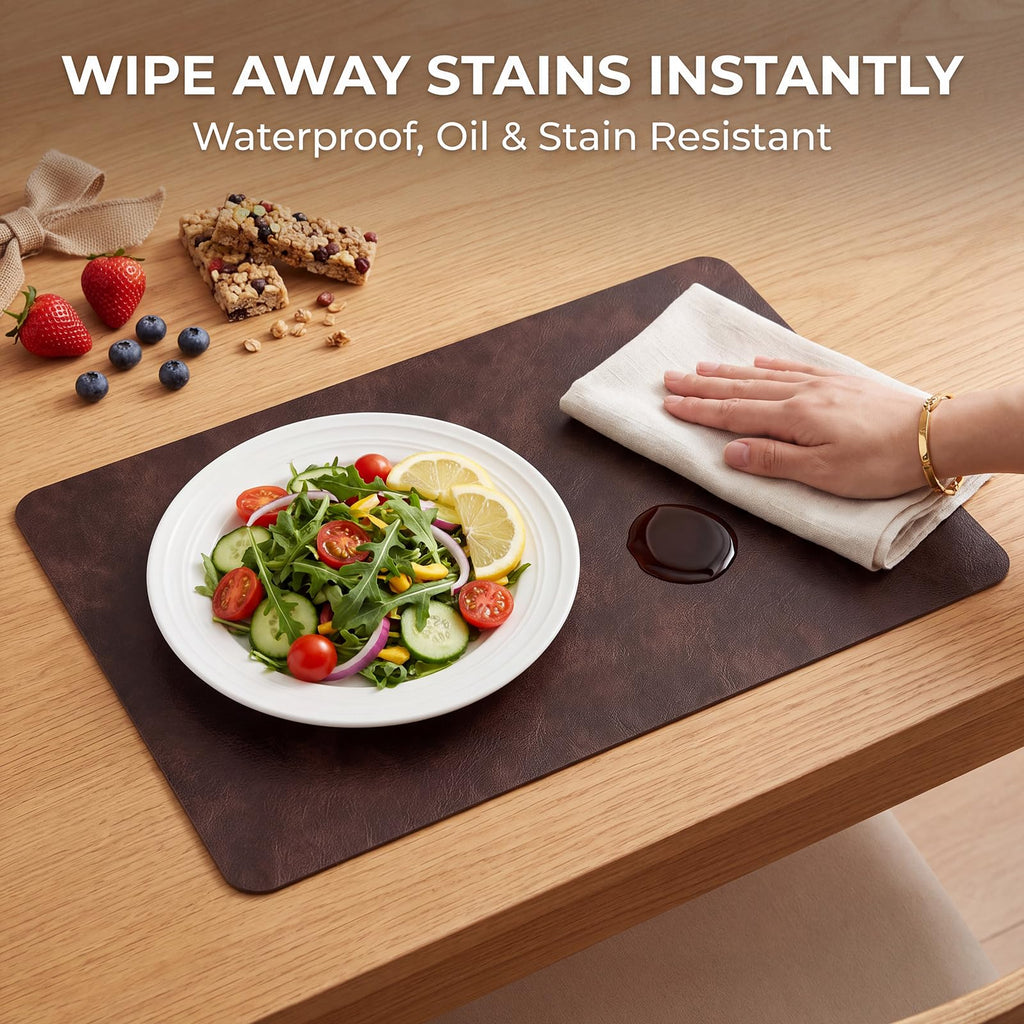 Fall Placemats Set of 6, Heat Resistant Faux Leather, Coffee