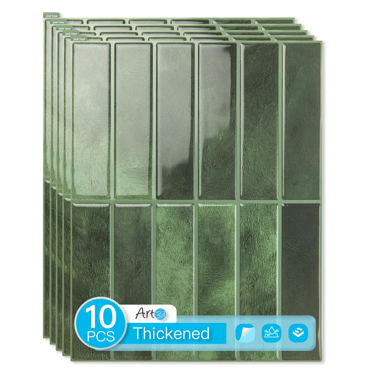 Subway Tile Peel and Stick Backsplash, 10-Pack, 11.4" x 9", Green