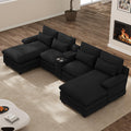 132" U Shaped Cloud Sectional Couch with USB Port, Black