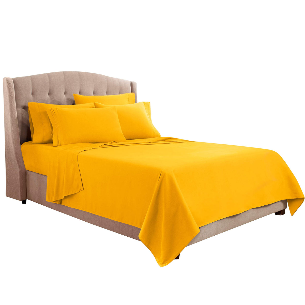 Queen Sheets, 6 Piece Set - Hotel Luxury Sheets for Queen Size Bed, Super Soft Bedding Set, Yellow
