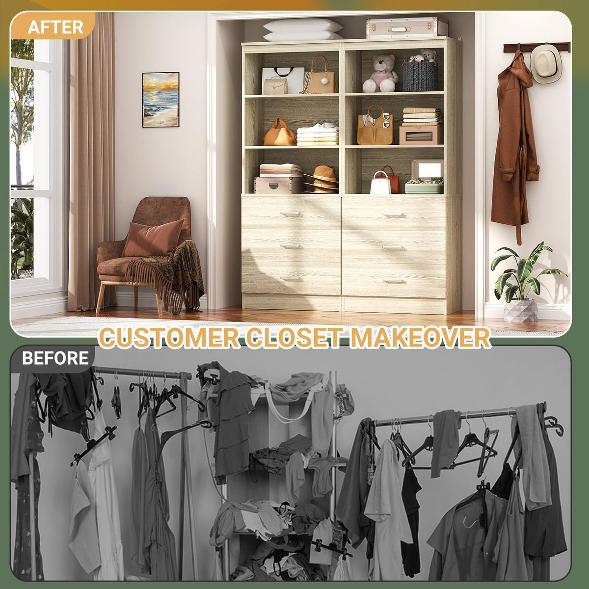 47.2" Closet Drawers System,Closet System with 3 Drawers,White Oak