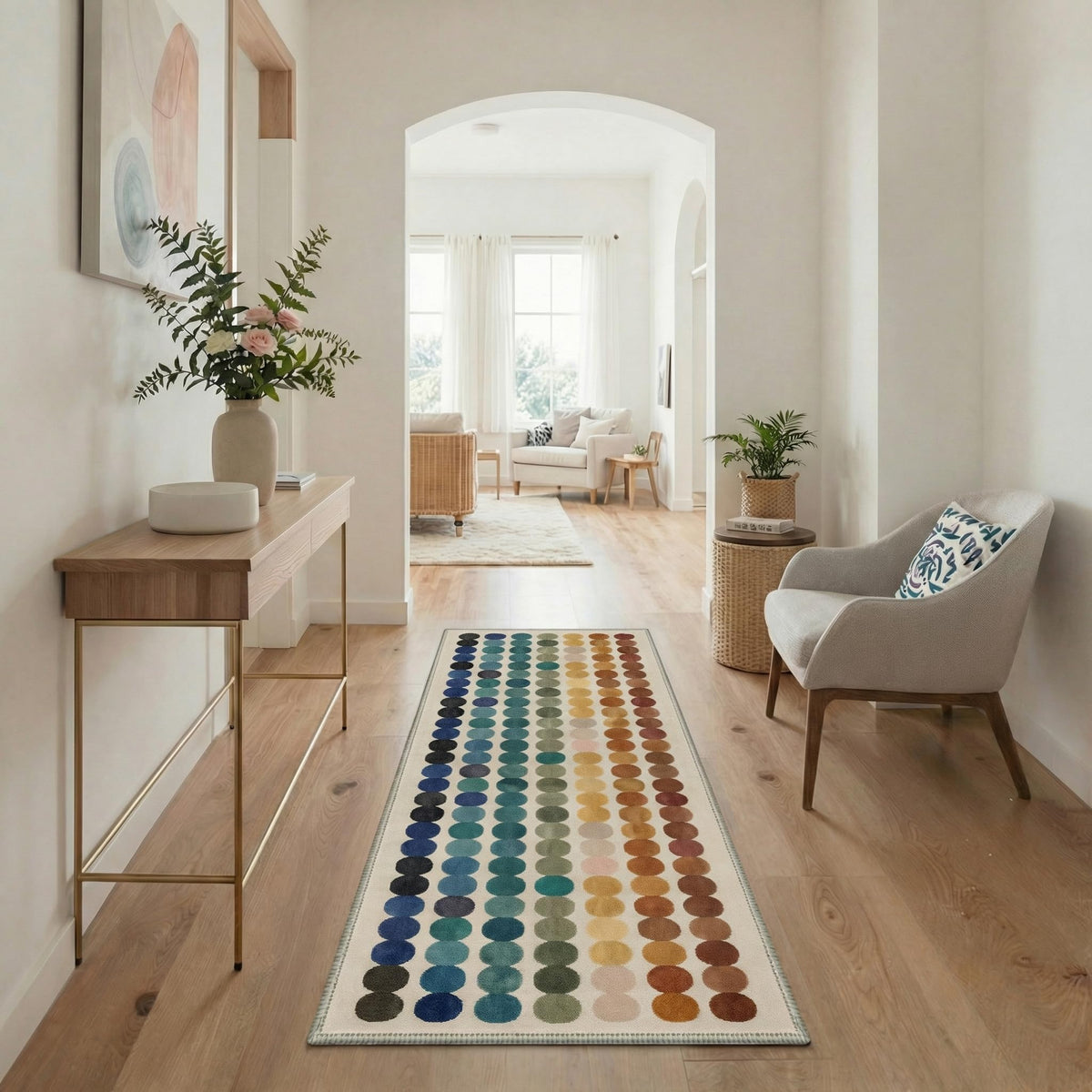 Runner Rug, Washable Non-Slip Abstract Rug, Multicolor