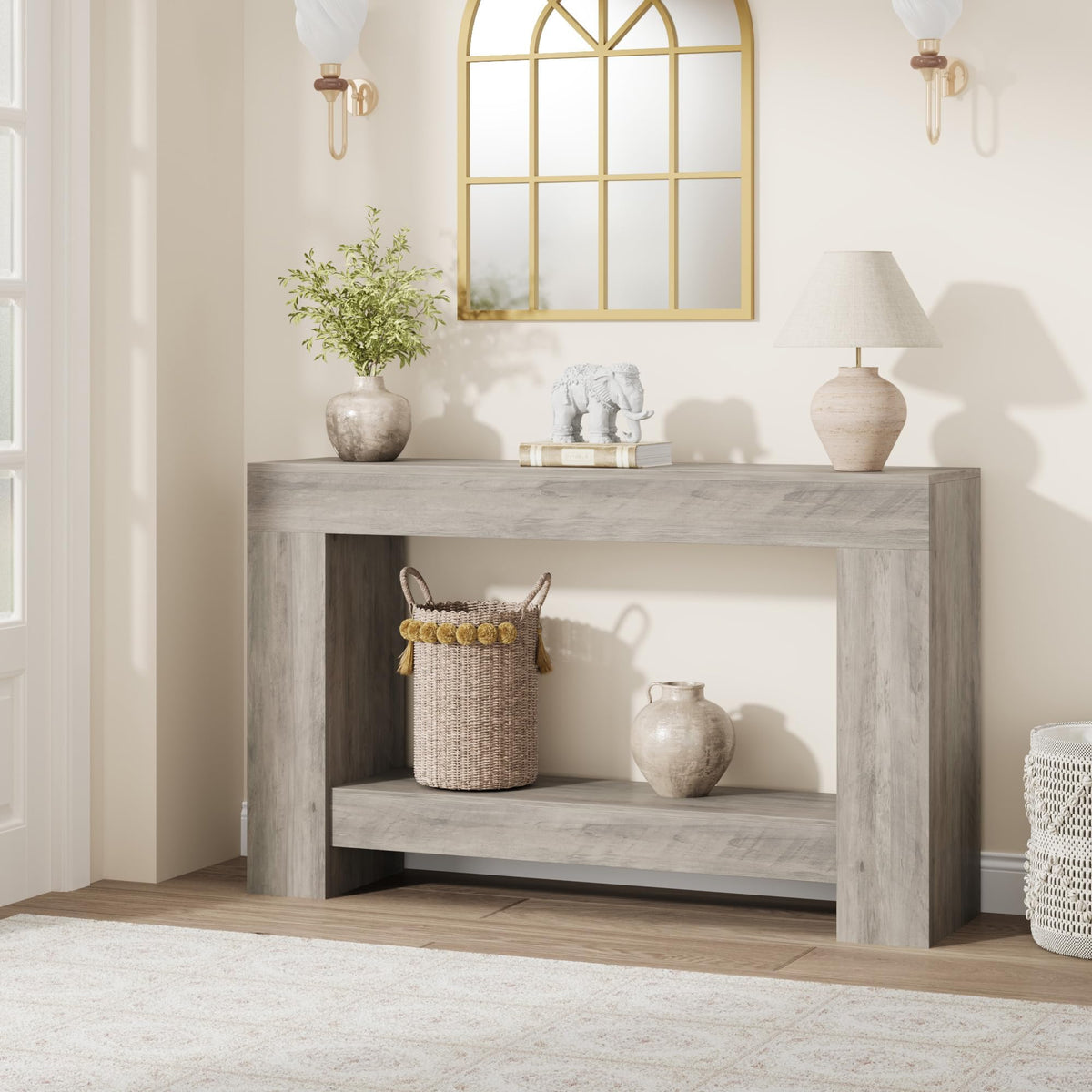 47" Farmhouse 2-Tier Console Table, Grey