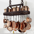34 Inch Oiled Bronze Hanging Pot Rack, Heavy Duty Oval Pot and Pan Hanging Rack Ceiling Mount, Pot Pan Hangers