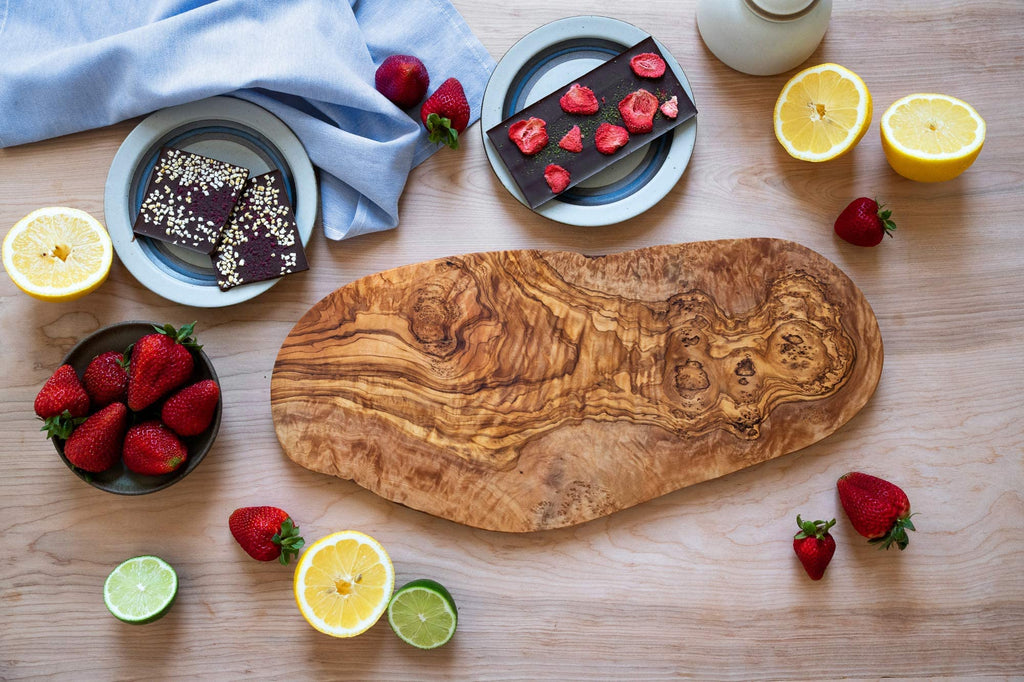 Olive Wood Cutting Board - 20 x 10 Inch for Charcuterie, Cheese - Wooden Serving Tray with Rustic Edge, Extra Large