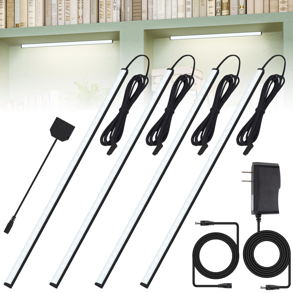 Black Shell Display Case Lights, LED Lights for Display Case with Memory Function, 4x12 Inch Bookshelf Lighting, LED