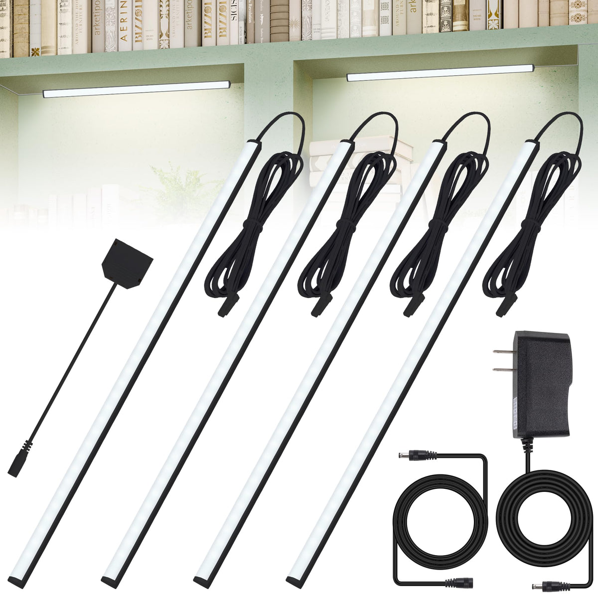 Black Shell Display Case Lights, LED Lights for Display Case with Memory Function, 4x12 Inch Bookshelf Lighting, LED