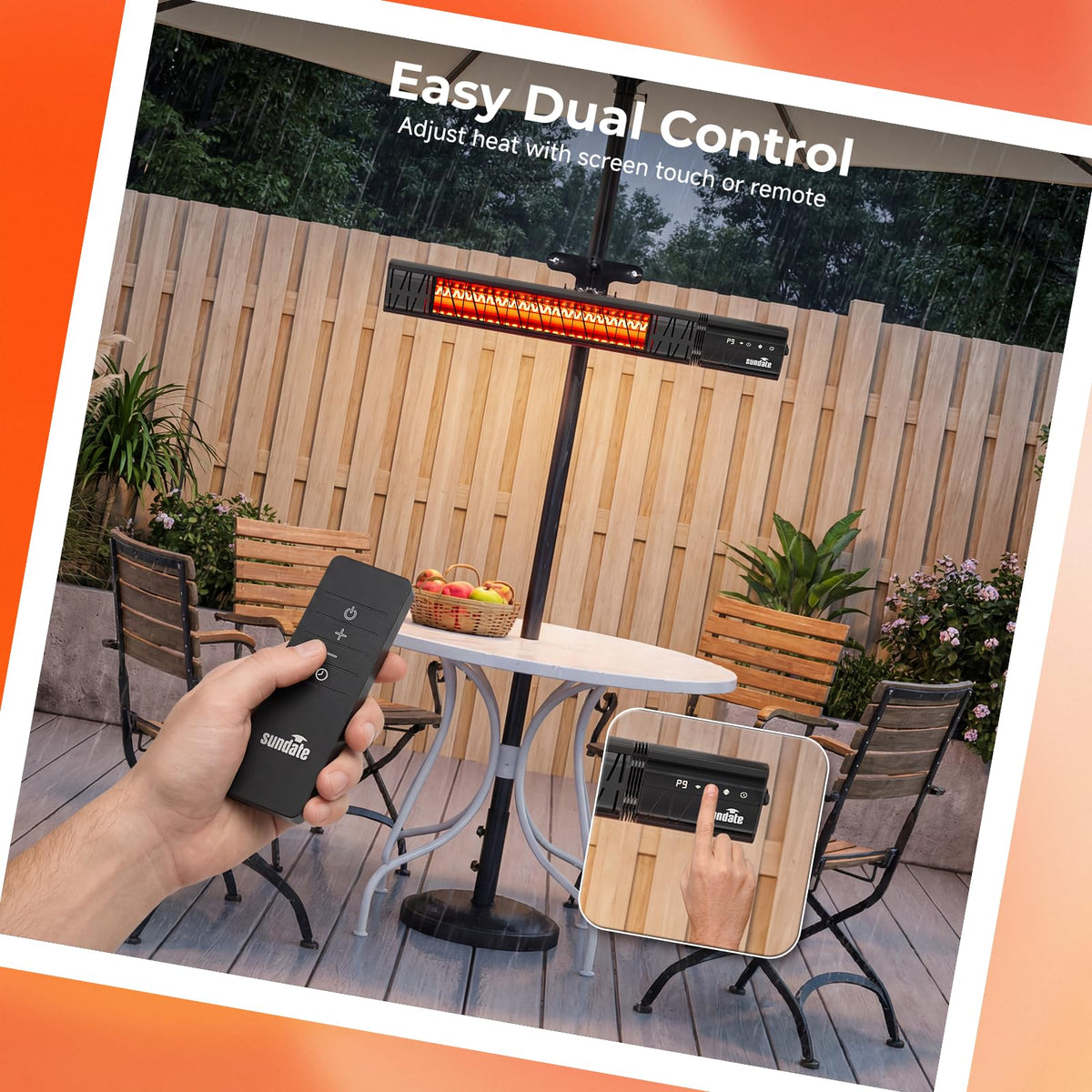 Electric Outdoor Heater Umbrella Wifi Control Wall-Mounted Hanging Patio 1500W Infrared 9 Heat Levels, 24H Timers