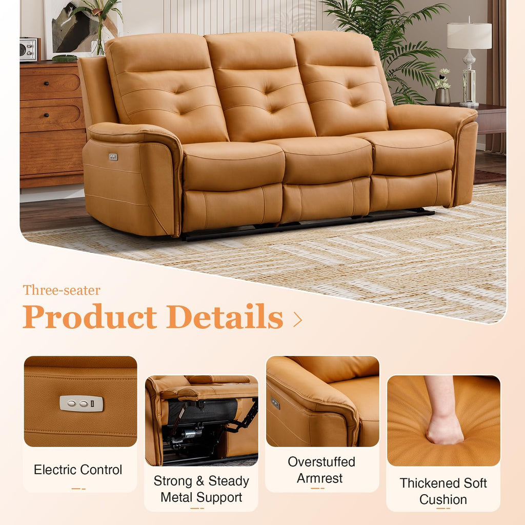 Faux Leather Power Recliner Sofa Set, Included 2 Reclining Chair and 3 Seat Recliner Sofa Couch with Overstuffed