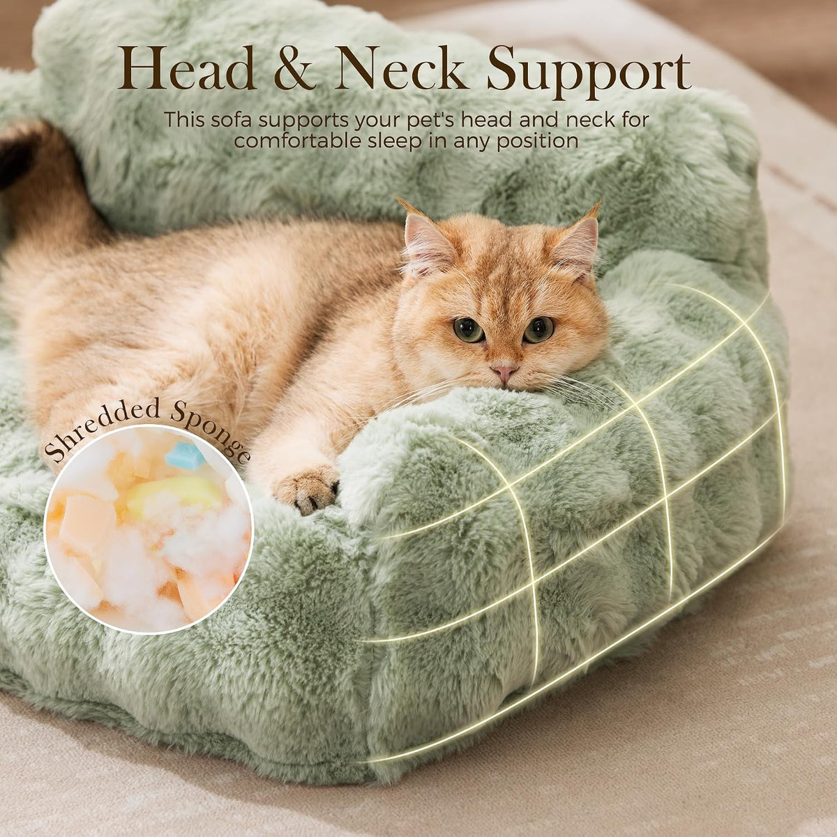 Orthopedic Cat Couch Bed for Indoor Cats, Removable Washable Cover