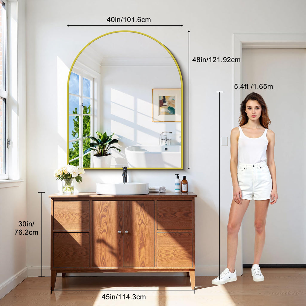 Arched Wall Mirror, 40"x48" Gold Arched Mirror Table