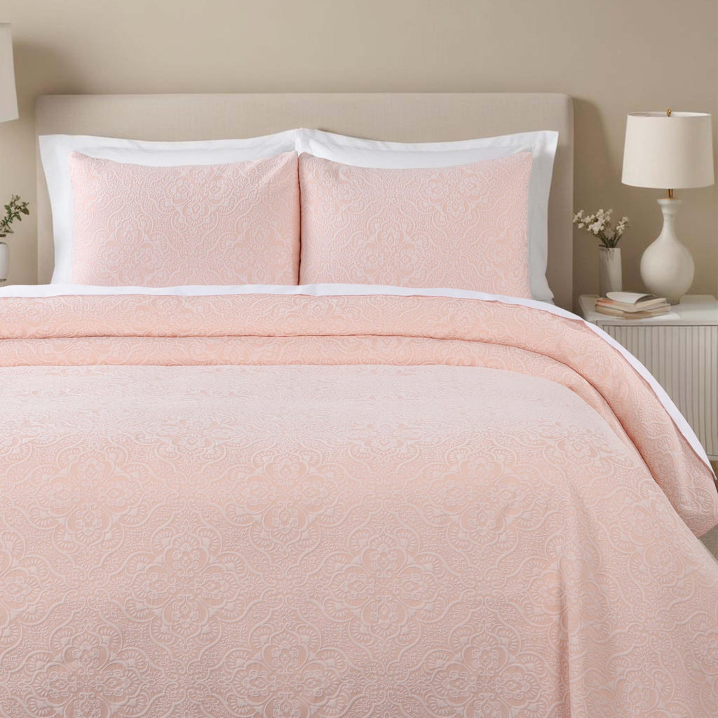 3 Piece Bedspread Set, Home Bed Decor, Decorative Bed Spread, 2 Pillow Shams, Medium Weight Blanket, Floral Matelasse