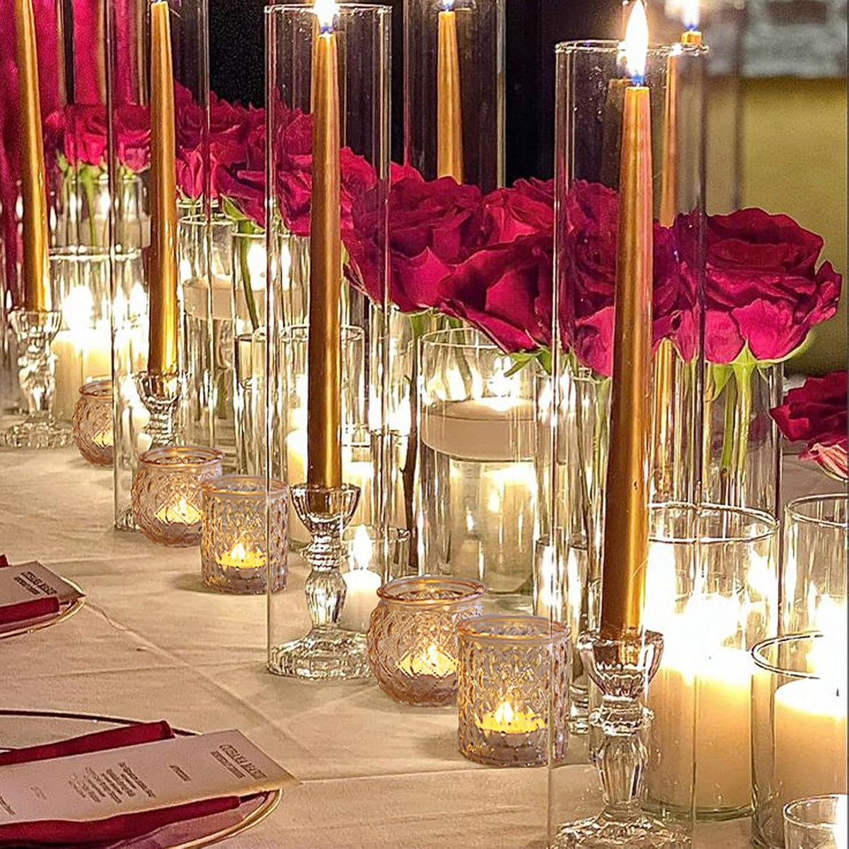 36 Pcs Assorted Gold Votive Candle Holders, Tea Light Candle Holder Glass for Wedding Table Decor, Gold Candle