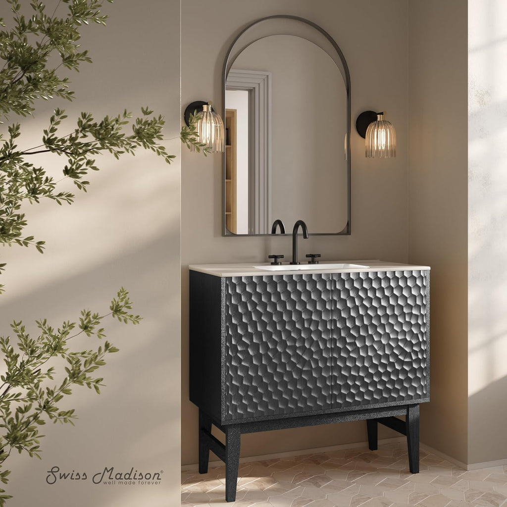 36-Inch Freestanding Bathroom Vanity with Sink – Black Oak Cabinet with 3-Hole Widespread Sink Top