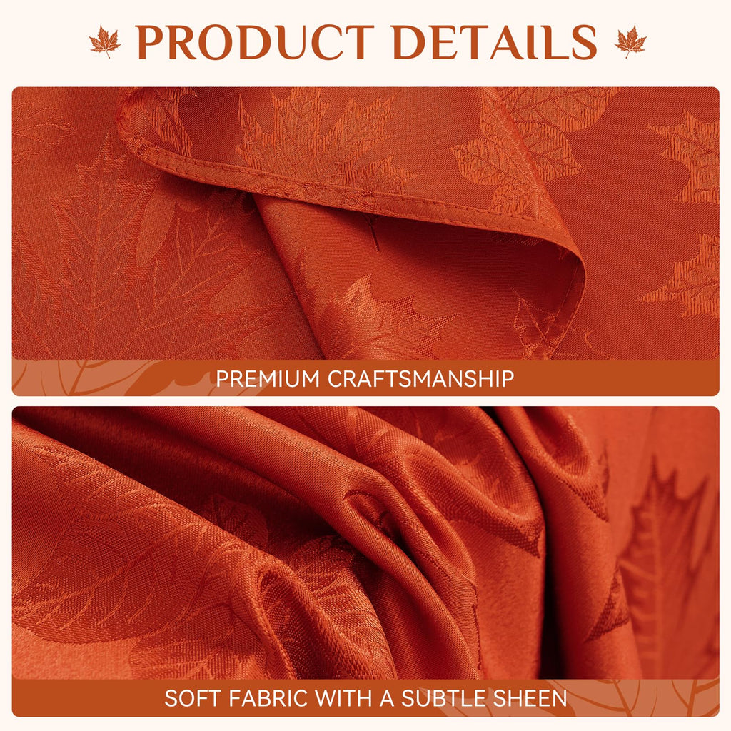 Fall Jacquard Round Tablecloth, 70 Inch Burnt Orange