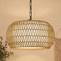 19" Rattan Chandelier, Woven Boho Dining Room Light Fixture