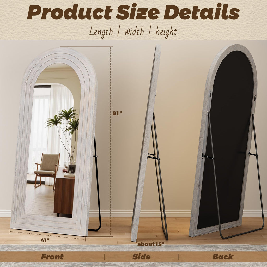 Full Length Mirror with Solid Wood Frame, 81"×41" Wall Mounted Oversized Floor Mirror with Stand, Leaning Standing