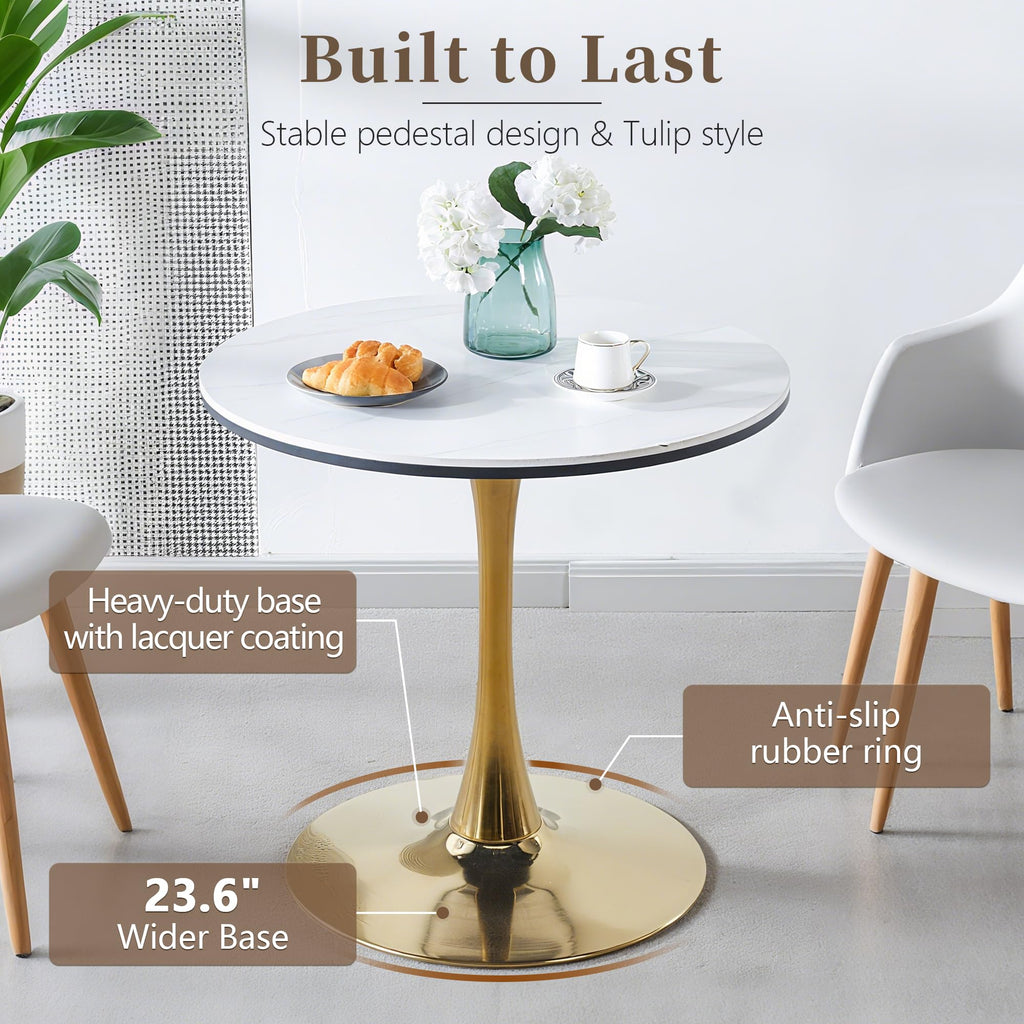 Inspired Saarinen Style 31.5" Sintered Stone Round Tulip Table with Gold Metal Pedestal