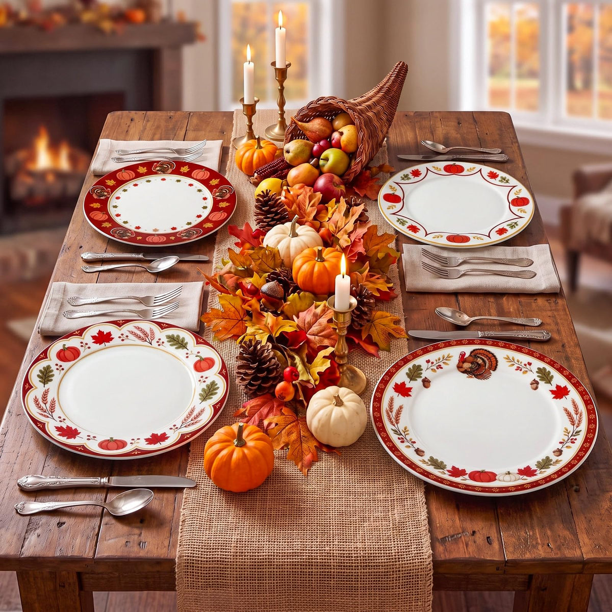 4 Pcs Fall Ceramic Plates 9 Inch Harvest Thanksgiving Dinner Dish