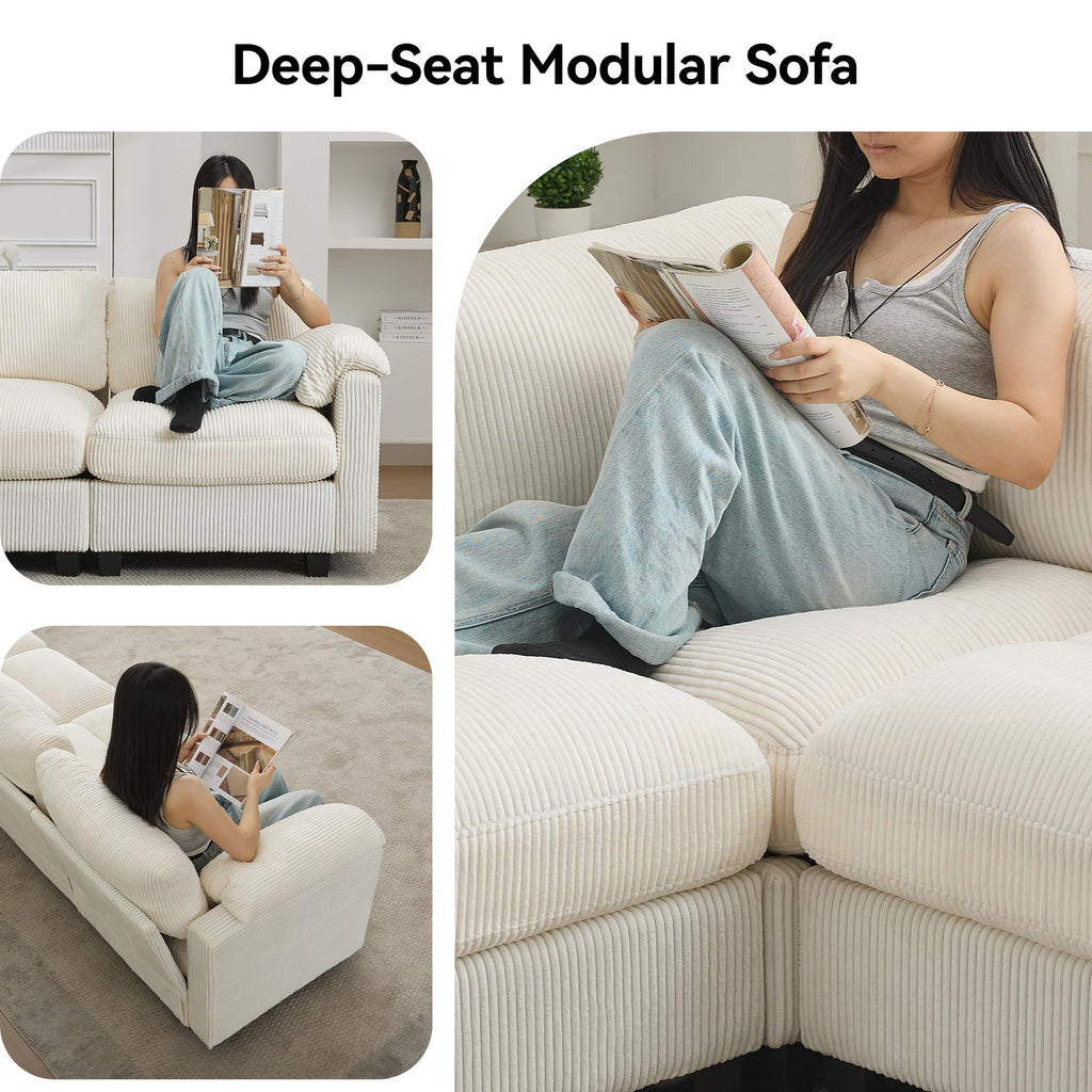 Modular Sectional Sofa, 117'' Oversized Deep Seat U Shaped Couch, Beige