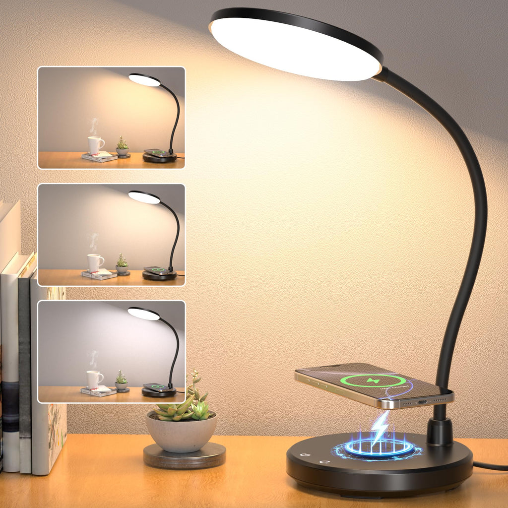 Wireless Charging Desk Lamp, 800LM, CRI95+, Black