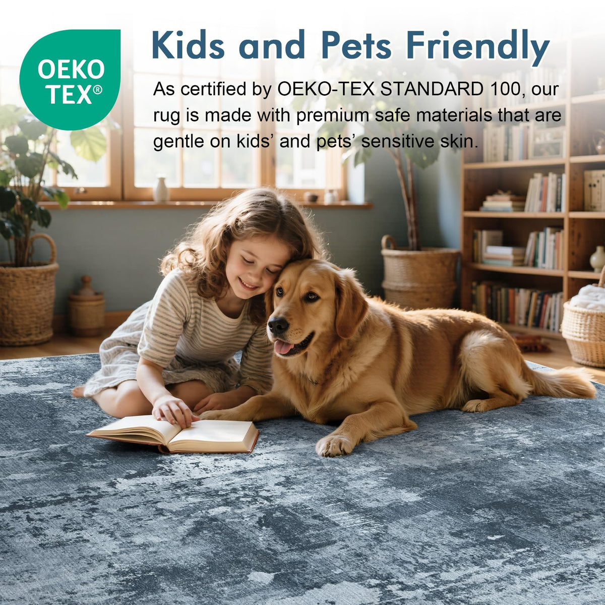 Abstract Washable Runner Area Rugs Blue