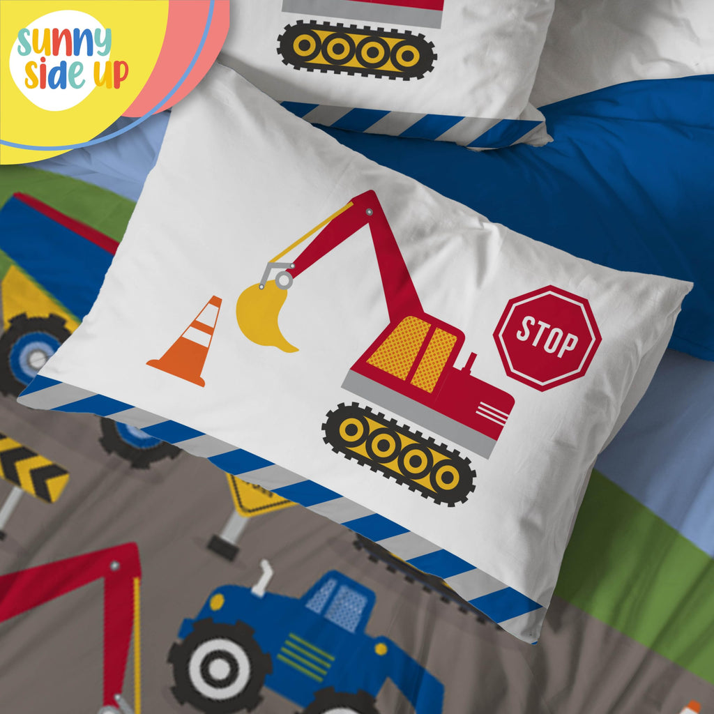 Construction Zone Toddler Comforter Set - 4 Piece Preschool Bedding Includes Comforter, Sheets & Pillow Cover - Super