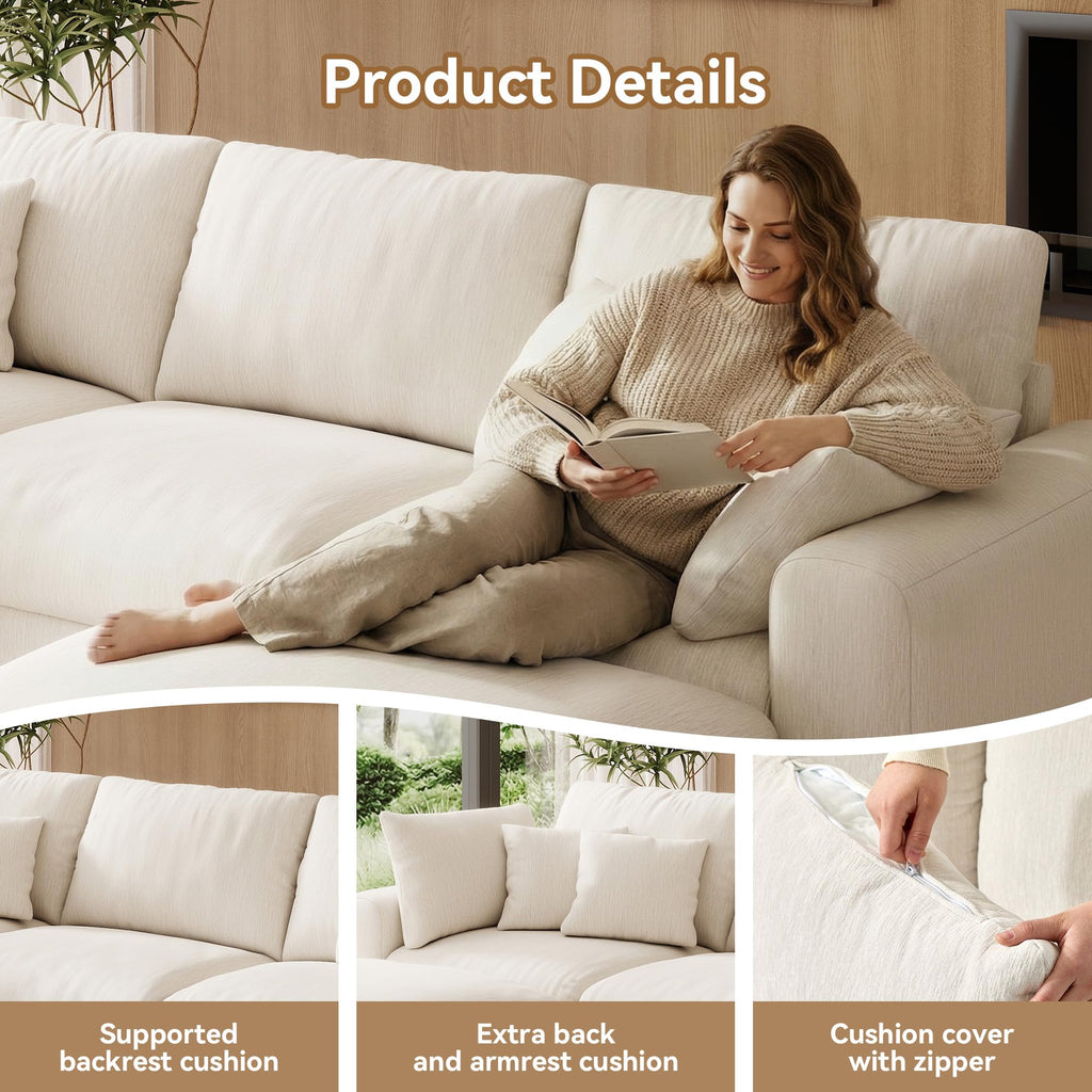 110" Cloud Sectional Couches, Modular Sectional Sofa with Deep Seat, Convertible L-Shape Couch with Storage Ottoman