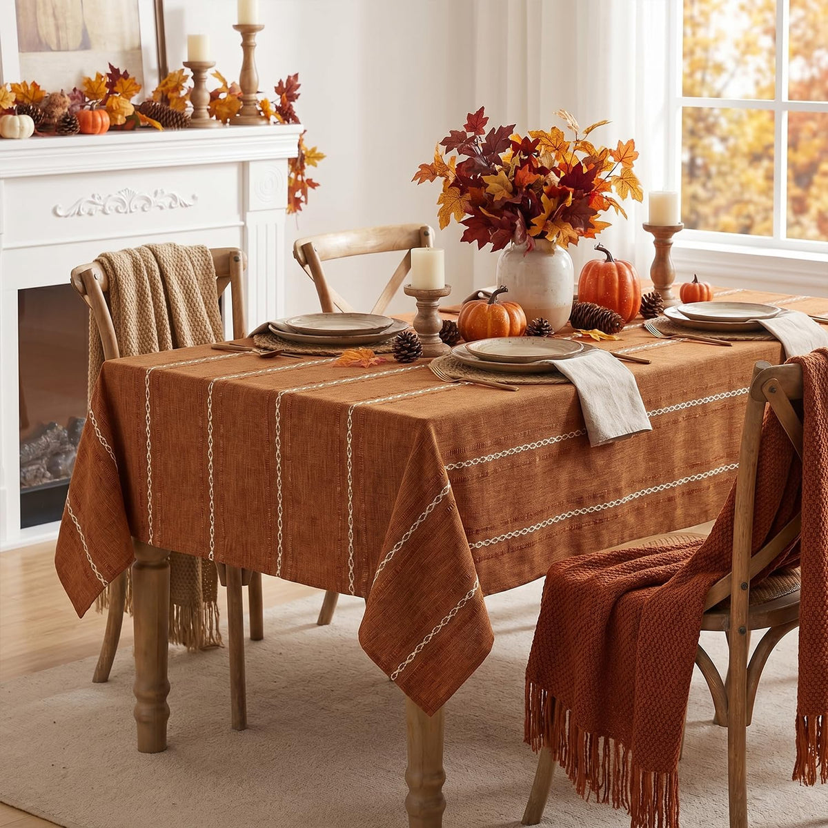Fall Caramel Rectangular Tablecloth, 60×84 Inch, Rustic Style