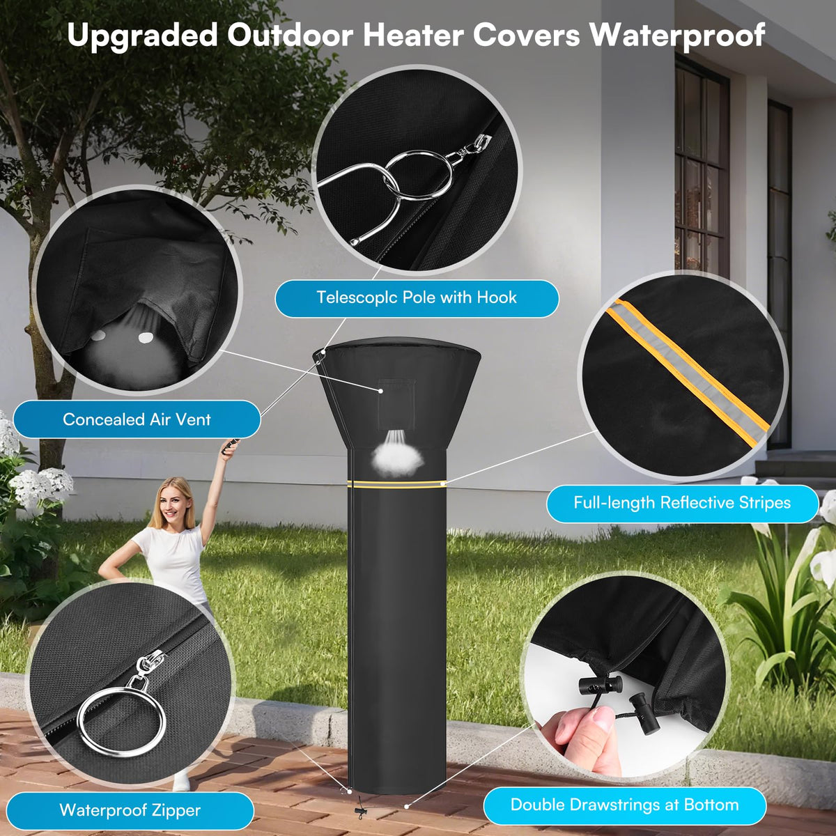 Patio Heater Cover 900D Heavy Duty Waterproof Outdoor 89"×33"×19"