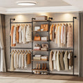 T1 Wall Mounted Closet System with 6 Wood Shelves & 4 Hanging Rods