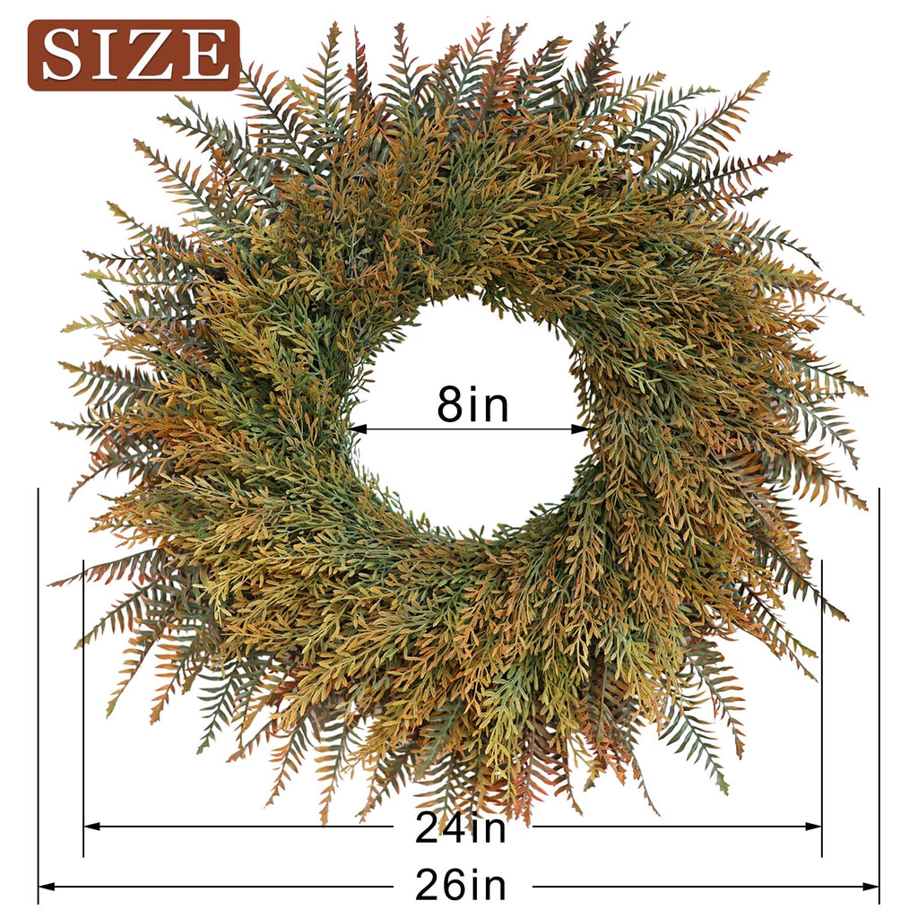 26" Large Artificial Fern Leaves Fall Wreath for Front Door (Orange-Green)