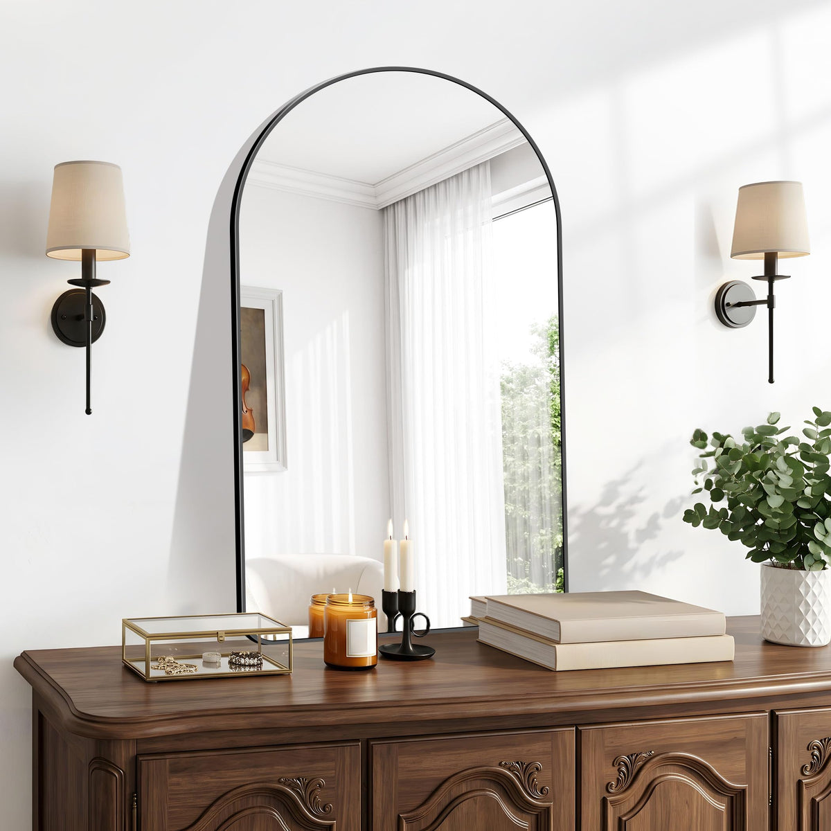 Arched Wall Mirror, 22x36 inch Black Arched Mirror Bathroom